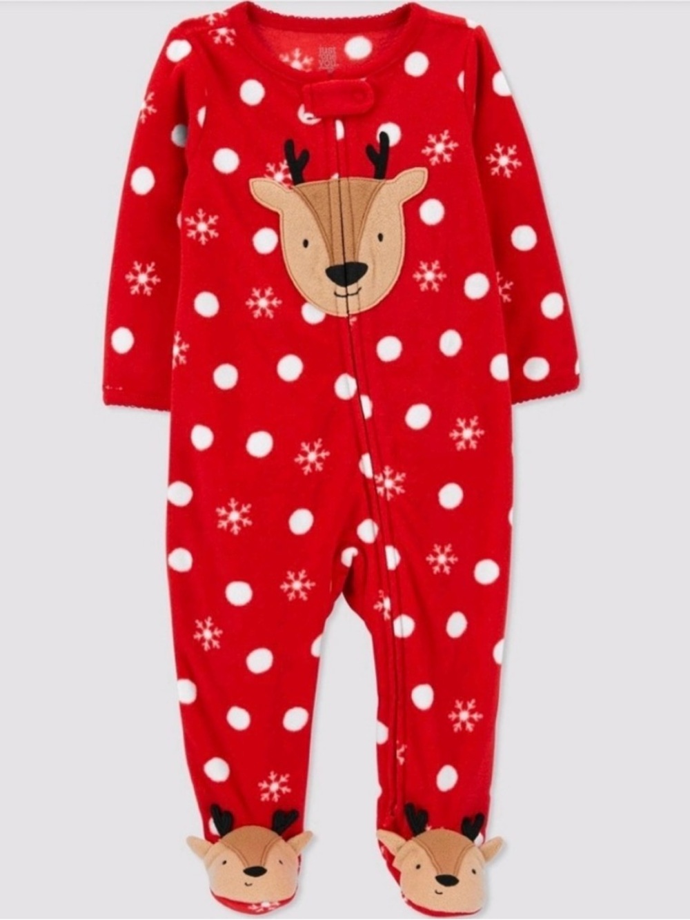 Red Polka Dot Reindeer Baby Holiday Footed Onesie Footie